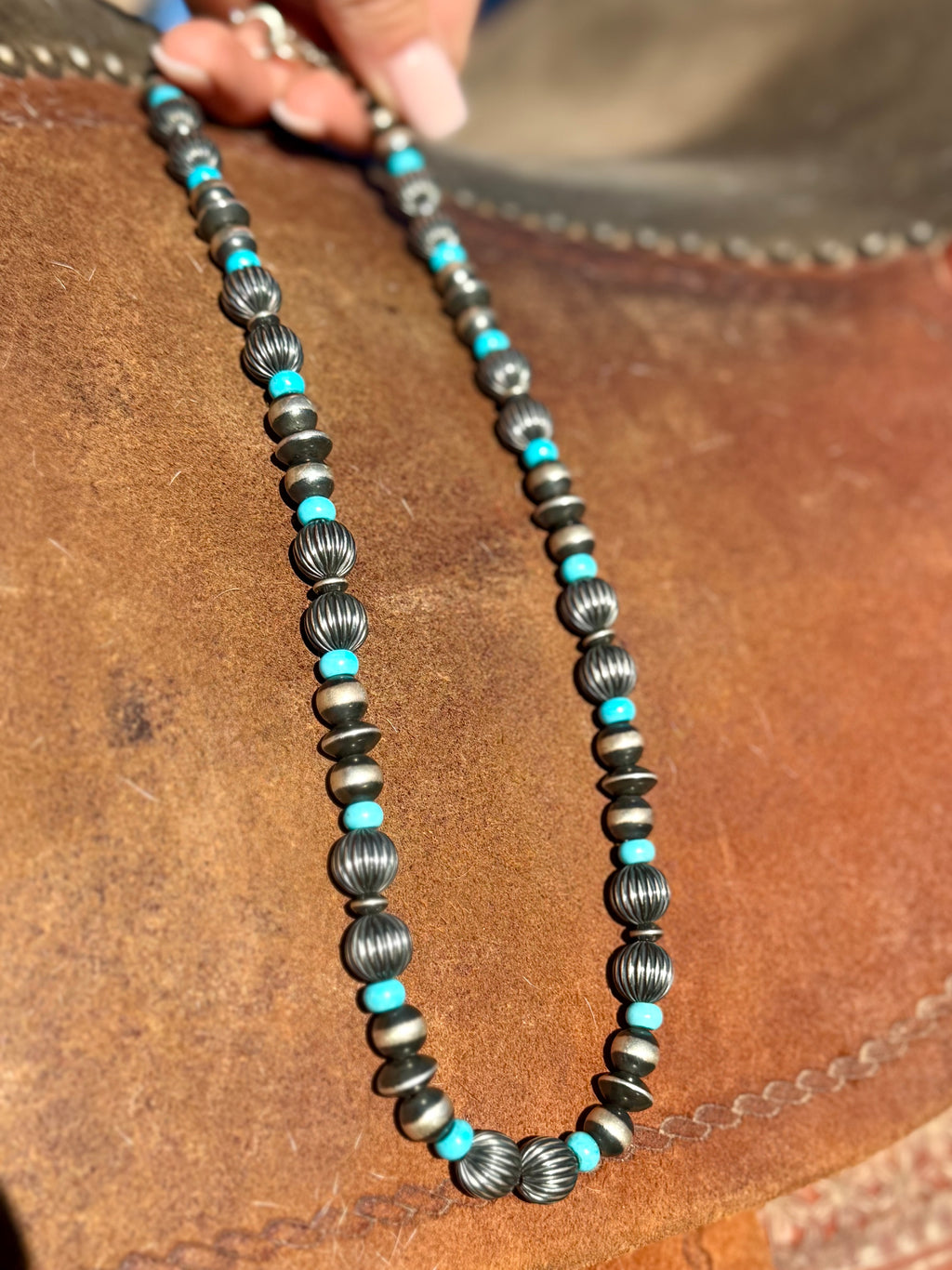 Navajo pearls with turquoise necklace ￼