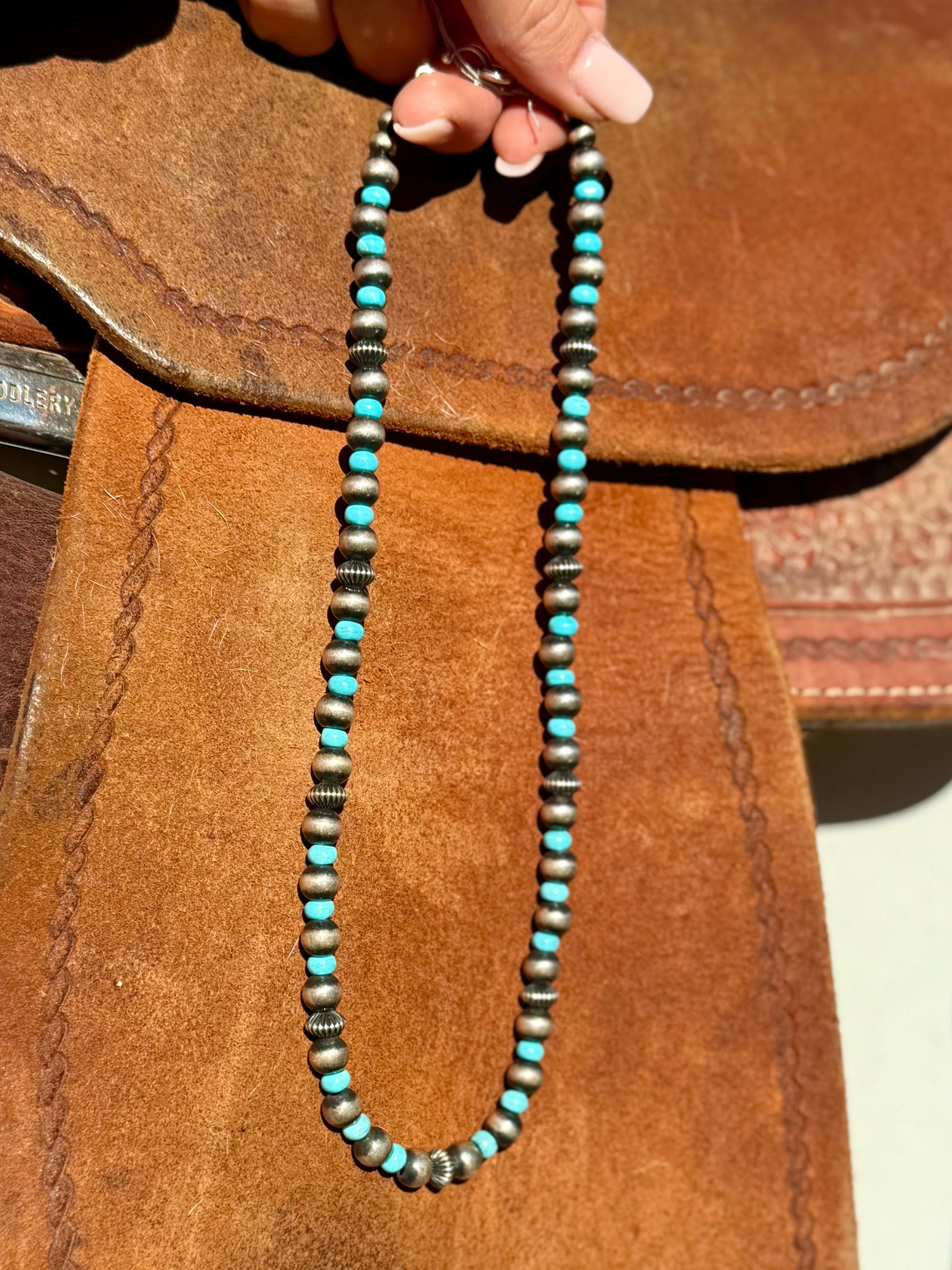 Navajo pearls with turquoise necklace ￼