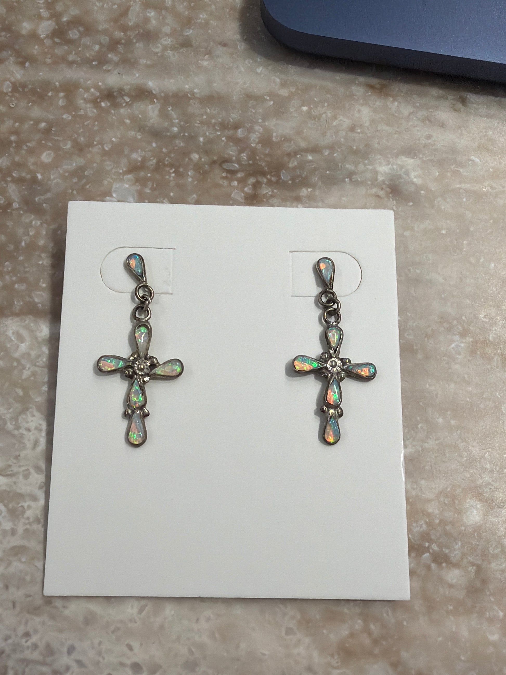 Opal cross earrings