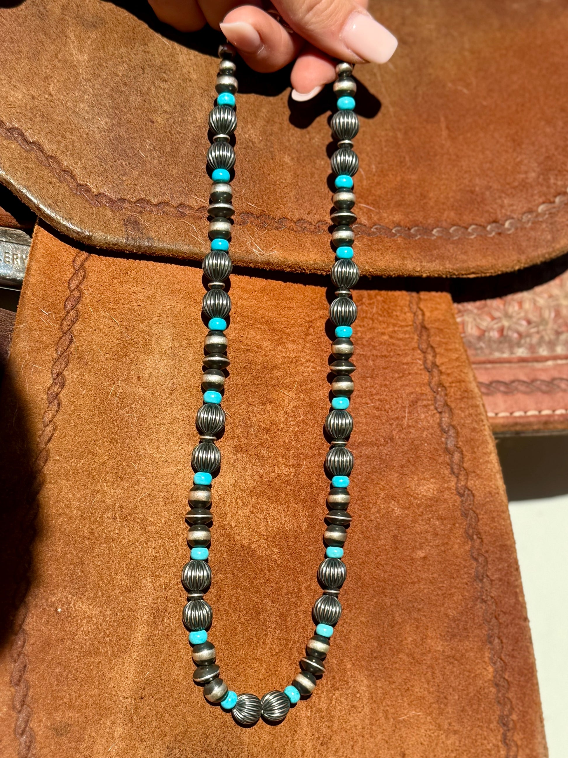 Navajo pearls with turquoise necklace ￼