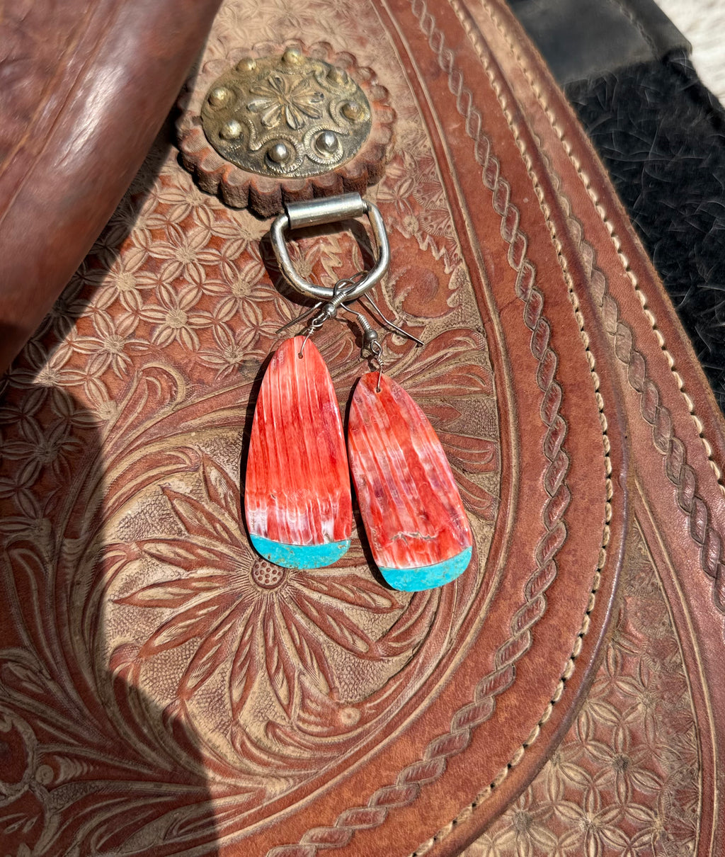 spiney oyster shell and turquoise earrings