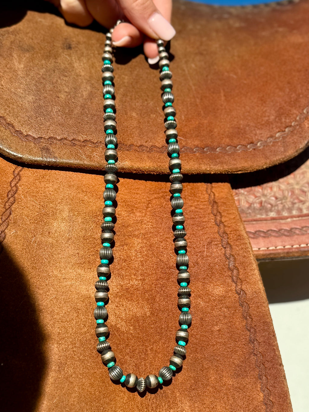 Navajo pearls with turquoise necklace ￼￼
