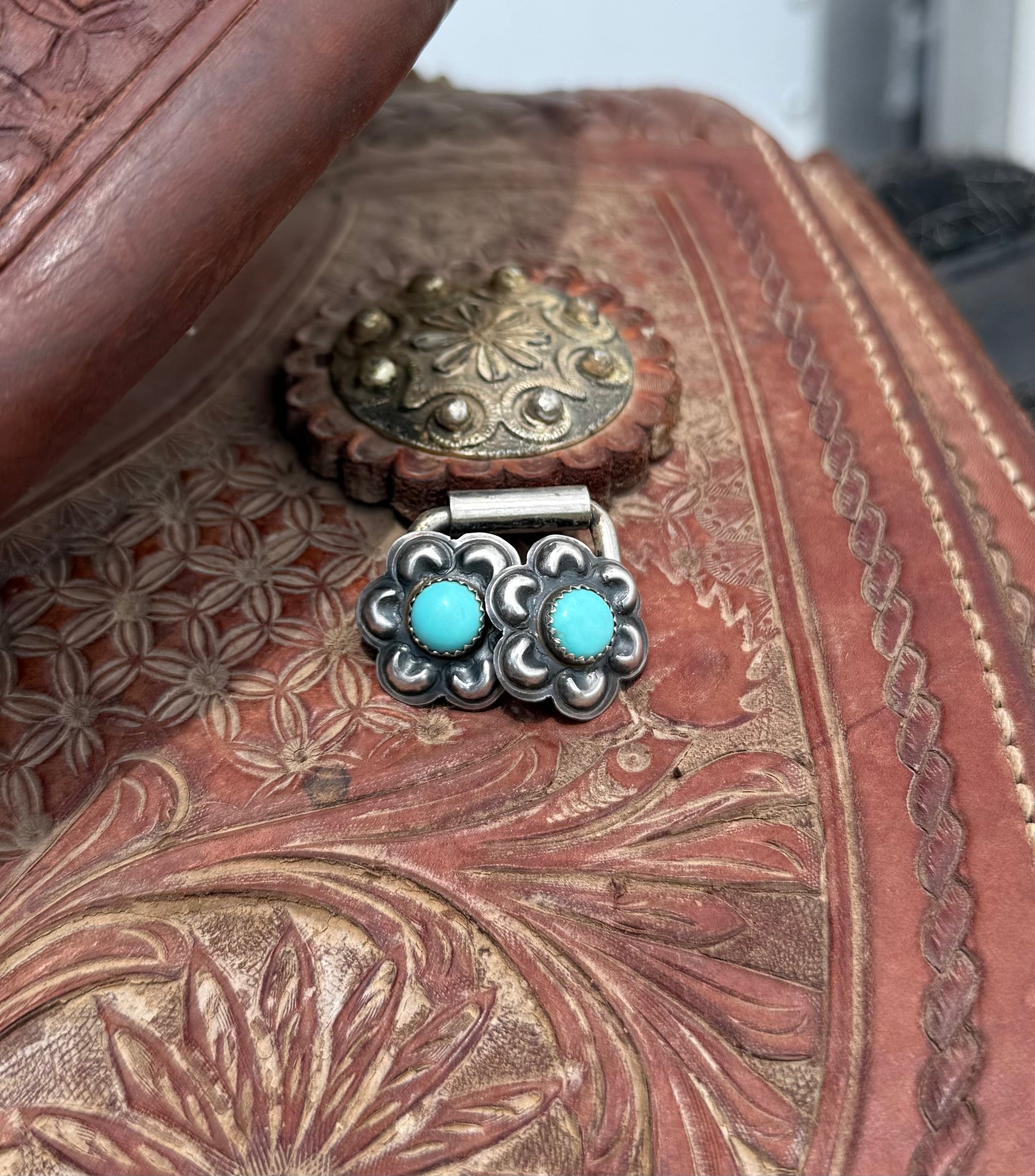 Turquoise flower studs