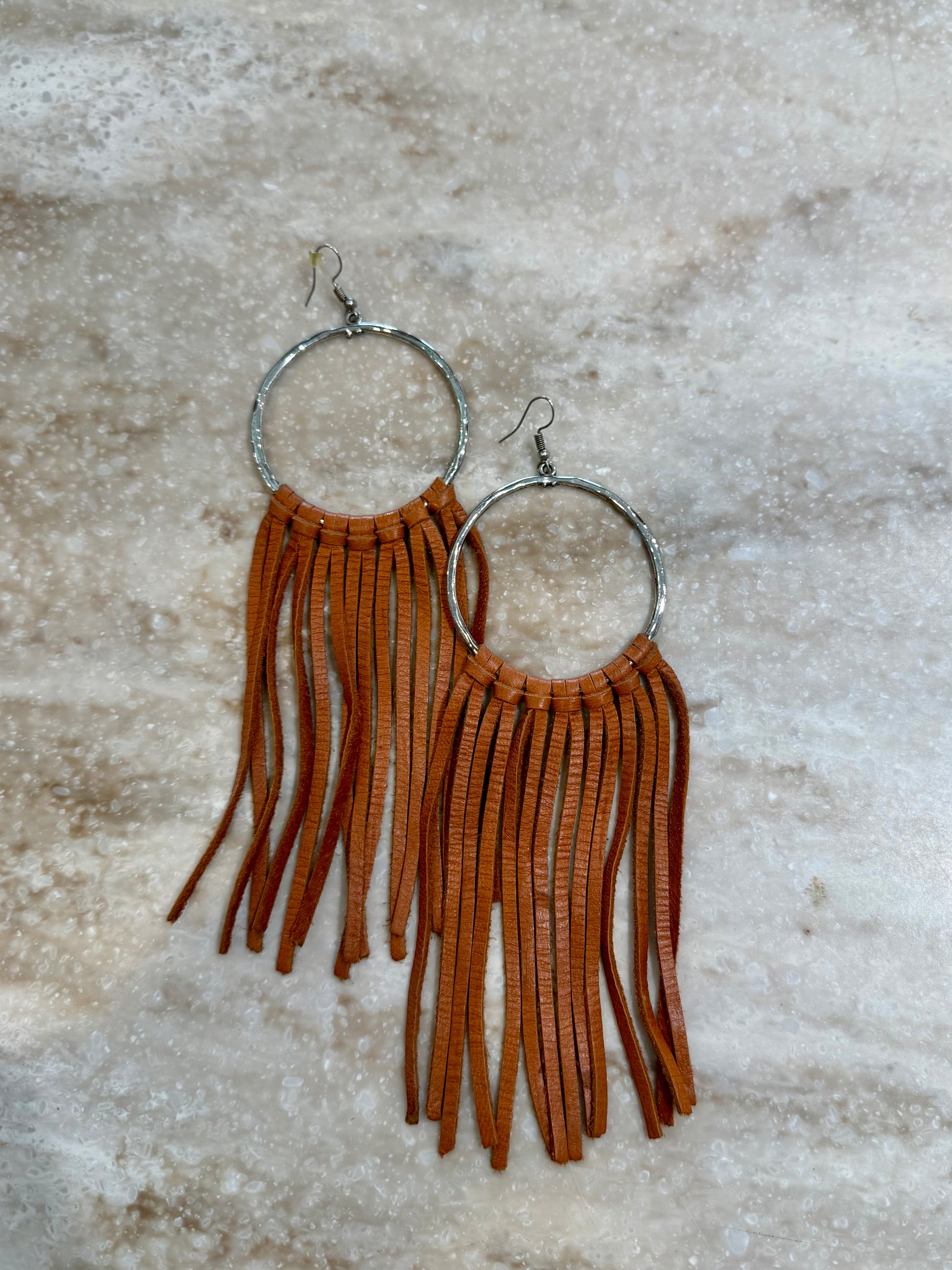 Leather hoop dangles