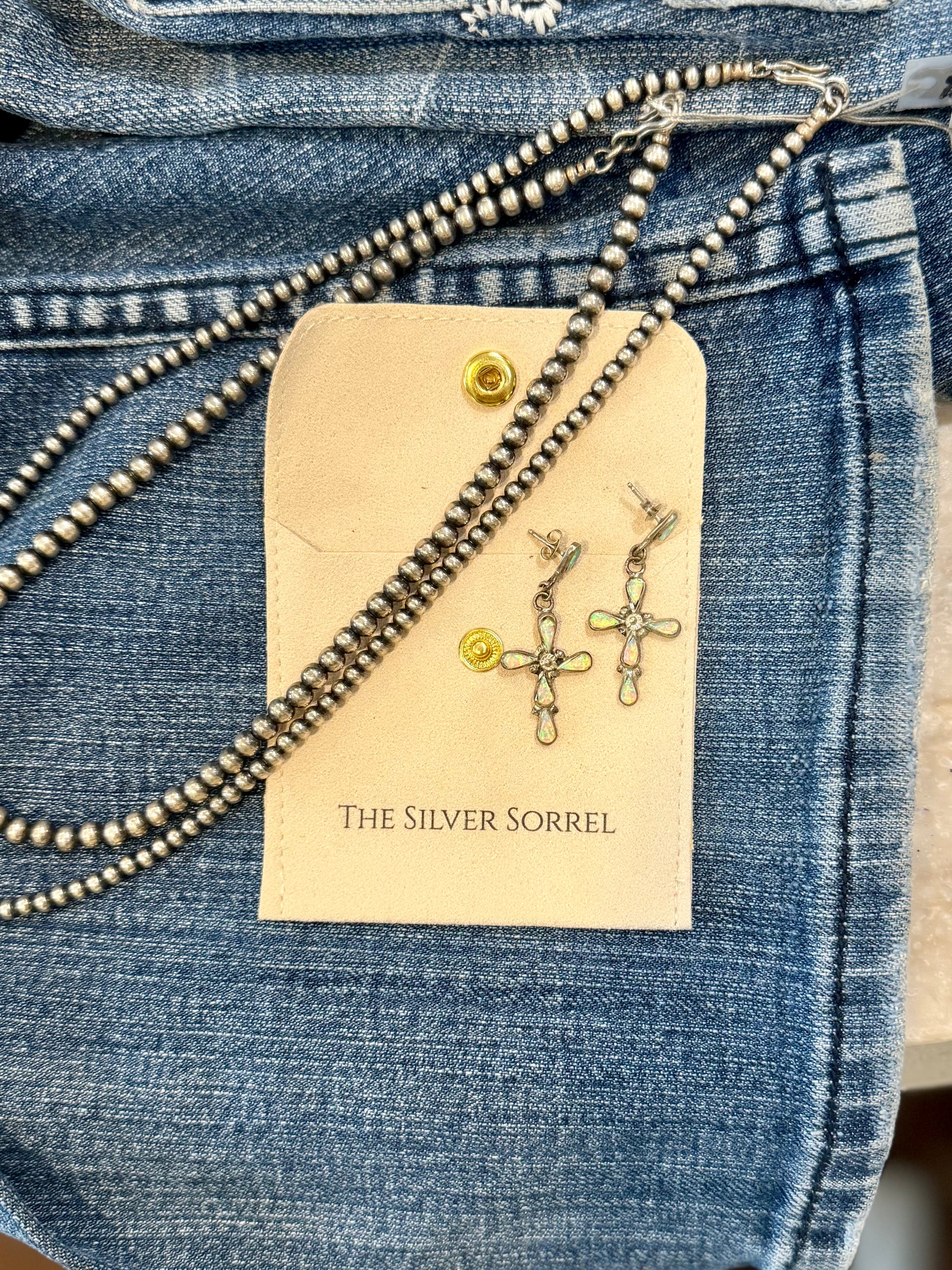 Opal cross earrings