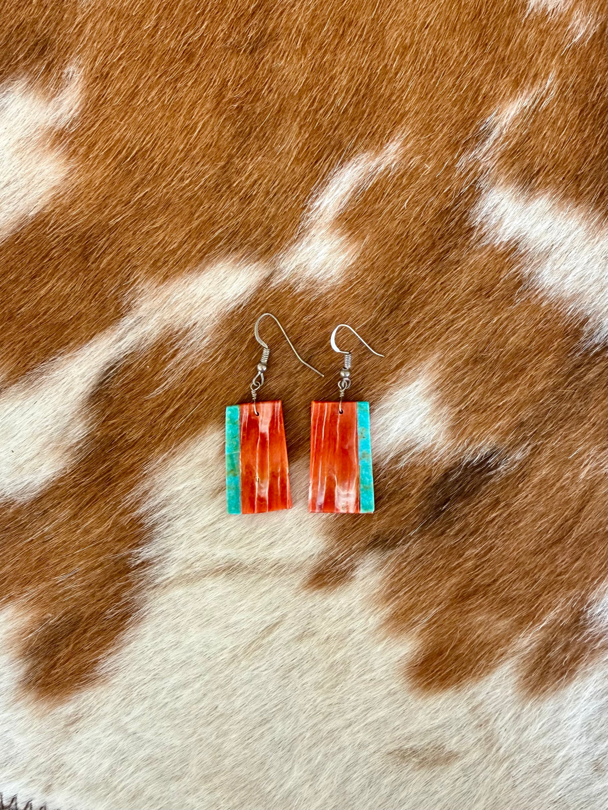 Spiny Oyster shell with turquoise inlay earrings